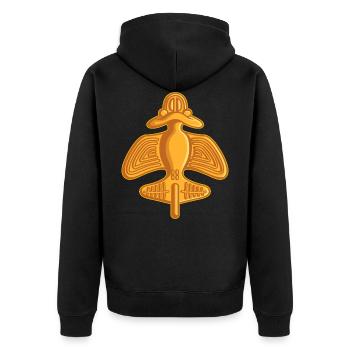 QUIMBAYA FLUGZEUG Ancient Alien Theoretiker - Unisex Premium Bio Zip Hoodie - Schwarz - Hinten - Nico (187cm)