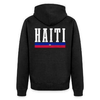 Haiti - Unisex Premium Bio Zip Hoodie - Schwarz - Hinten - Nico (187cm)