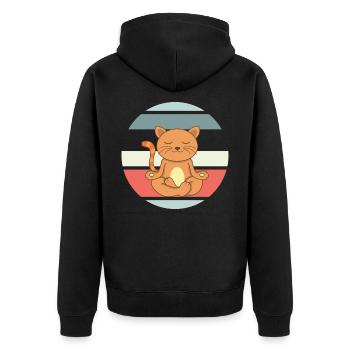 Namaste Meditierende Katze Yoga Katze - Unisex Premium Bio Zip Hoodie - Schwarz - Hinten - Nico (187cm)