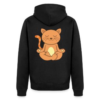 Namaste Meditierende Katze Yoga Katze - Unisex Premium Bio Zip Hoodie - Schwarz - Hinten - Nico (187cm)