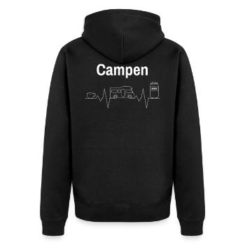 Campen Herzschlag Kaffee Bier Wohnwagen - Unisex Premium Bio Zip Hoodie - Schwarz - Hinten - Nico (187cm)