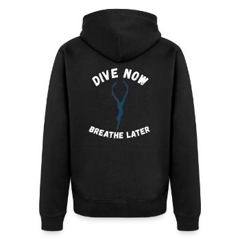 Freediving Apnoetauchen für Freitaucher - Unisex Premium Bio Zip Hoodie - Schwarz - Hinten - Nico (187cm)