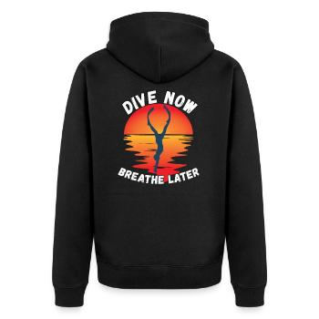 Freediving Apnoetauchen für Freitaucher - Unisex Premium Bio Zip Hoodie - Schwarz - Hinten - Nico (187cm)