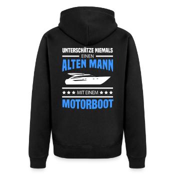 Alter Mann Motorboot Kapitän Boot - Unisex Premium Bio Zip Hoodie - Schwarz - Hinten - Nico (187cm)