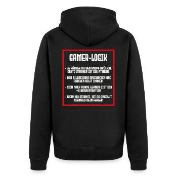 GAMER LOGIC - Unisex Premium Organic Zip Hoodie - black - Back - Nico (187cm)