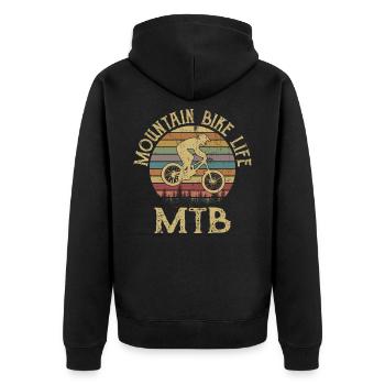 MOUNTAIN BIKE LIFE Mountainbiker Mountainbike MTB - Unisex Premium Bio Zip Hoodie - Schwarz - Hinten - Nico (187cm)