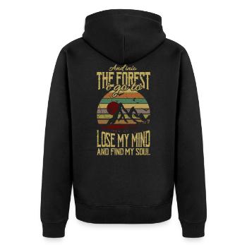 AND INTO THE FOREST I GO Hiking Outdoor Wandern - Unisex Premium Bio Zip Hoodie - Schwarz - Hinten - Nico (187cm)