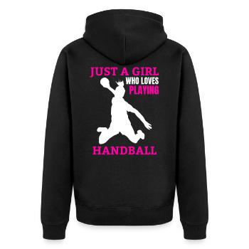 Handballerin Frauenhandball Damen Handball Mädchen - Unisex Premium Bio Zip Hoodie - Schwarz - Hinten - Nico (187cm)