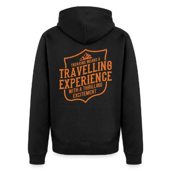 TREKKING SPRUCH Hiking Outdoor Wandern Lustig - Unisex Premium Bio Zip Hoodie - Schwarz - Hinten - Nico (187cm)
