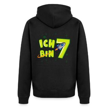 ICH BIN 7 Weltraum Kindergeburtstag 7 Jahre - Unisex Premium Bio Zip Hoodie - Schwarz - Hinten - Nico (187cm)