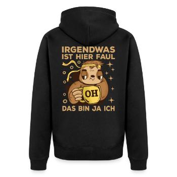 Faultier Kaffee - Unisex Premium Bio Zip Hoodie - Schwarz - Hinten - Nico (187cm)