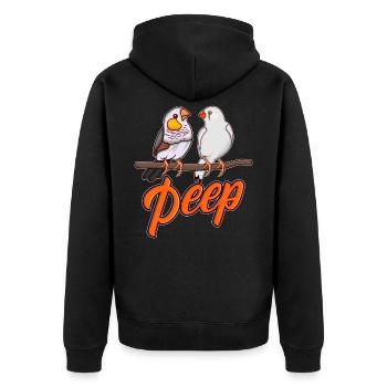 Zebrafinken PEEP Zebrafink Prachtfinken - Unisex Premium Bio Zip Hoodie - Schwarz - Hinten - Nico (187cm)