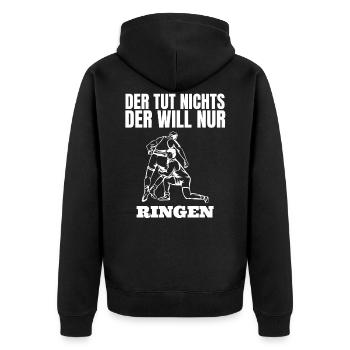 Ringer Wrestling lustige Geschenk Spruch Ringen - Unisex Premium Bio Zip Hoodie - Schwarz - Hinten - Nico (187cm)