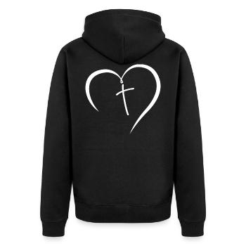 Herz Kreuz Gott Bibel Glaube Kirche Jesus - Unisex Premium Bio Zip Hoodie - Schwarz - Hinten - Nico (187cm)