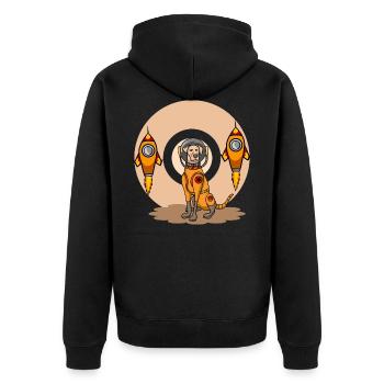 Comic Hunde Astronaut im Weltraum mit Raketen - Unisex Premium Bio Zip Hoodie - Schwarz - Hinten - Nico (187cm)