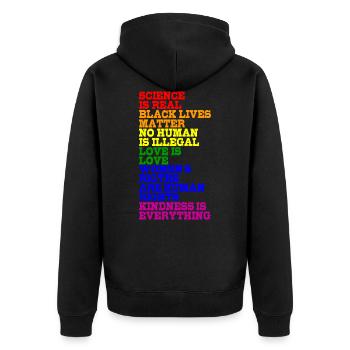 NO HUMAN IS ILLEGAL LGBT Pride Gay Pride Month - Unisex Premium Organic Zip Hoodie - black - Back - Nico (187cm)