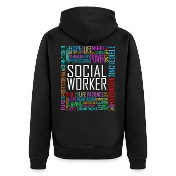 Love Social Worker Hero – Charitable Social Work - Unisex Premium Organic Zip Hoodie - black - Back - Nico (187cm)