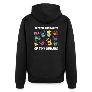 Logopäde Speech für SLP Sprachtherapeut - Unisex Premium Bio Zip Hoodie - Schwarz - Hinten - Nico (187cm)
