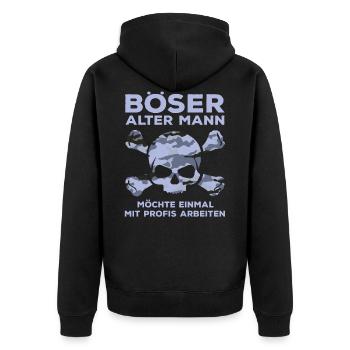 Böser Alter Mann - Camouflage Totenkopf Tarnmuster - Unisex Premium Bio Zip Hoodie - Schwarz - Hinten - Nico (187cm)