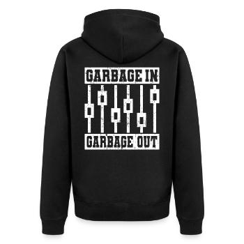 GARBAGE IN GARBAGE OUT Tontechniker - Unisex Premium Bio Zip Hoodie - Schwarz - Hinten - Nico (187cm)