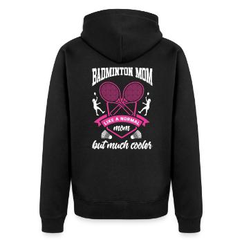 Badminton Mutter Federball Badmintonspieler - Unisex Premium Bio Zip Hoodie - Schwarz - Hinten - Nico (187cm)