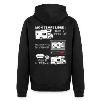 Camping-car temps libre, idée cadeau papa - Veste à capuche bio Premium Unisexe - noir - Dos - Nico (187cm)
