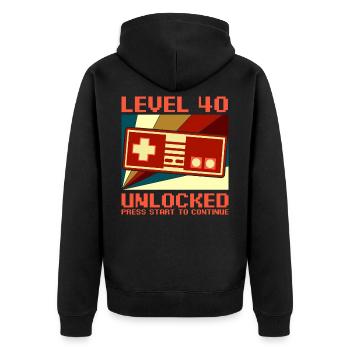 LEVEL 40 UNLOCKED 40 Birthday Gamer Controller - Unisex Premium Organic Zip Hoodie - black - Back - Nico (187cm)