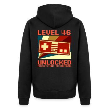 LEVEL 46 UNLOCKED 46 Geburtstag Gamer Controller - Unisex Premium Bio Zip Hoodie - Schwarz - Hinten - Nico (187cm)
