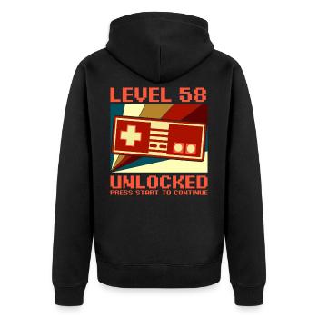 LEVEL 58 UNLOCKED 58 Birthday Gamer Controller - Unisex Premium Organic Zip Hoodie - black - Back - Nico (187cm)