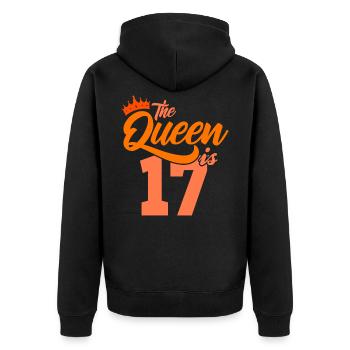 BIRTHDAY QUEEN 17 Geburtstag Schwester 17 Jahre - Unisex Premium Bio Zip Hoodie - Schwarz - Hinten - Nico (187cm)