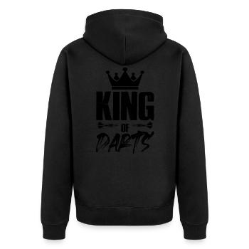 könig krone darts - Unisex Premium Bio Zip Hoodie - Schwarz - Hinten - Nico (187cm)