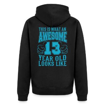 ICH BIN 13 JAHRE 13 Geburtstag Jungen 13 Jahre - Unisex Premium Bio Zip Hoodie - Schwarz - Hinten - Nico (187cm)