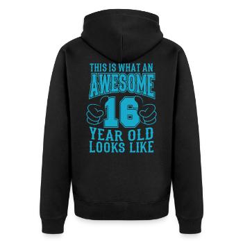 ICH BIN 16 JAHRE 16 Geburtstag Jungen 16 Jahre - Unisex Premium Bio Zip Hoodie - Schwarz - Hinten - Nico (187cm)