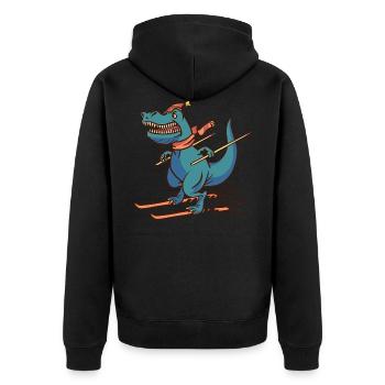 Ski Dino Skifahren Skifahrer Wintersport Kinder - Unisex Premium Bio Zip Hoodie - Schwarz - Hinten - Nico (187cm)
