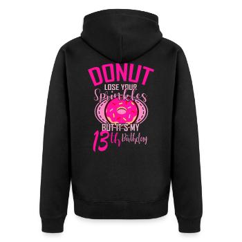 DONUT ANNIVERSAIRE 13 anniversaire fille donut - Veste à capuche bio Premium Unisexe - noir - Dos - Nico (187cm)