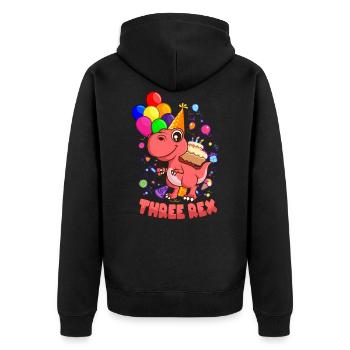 THREE REX DINO Birthday 3 years dinosaur - Unisex Premium Organic Zip Hoodie - black - Back - Nico (187cm)