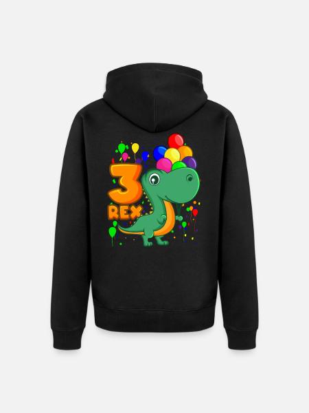 3 REX 3 anni dinosauro compleanno DINO - Felpa con cappuccio ecologica premium unisex - nero