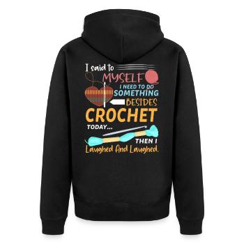 Stricken Häkeln Handarbeit Mama Oma - Unisex Premium Bio Zip Hoodie - Schwarz - Hinten - Nico (187cm)