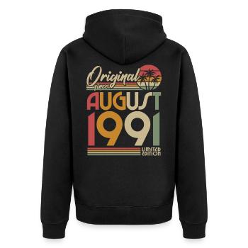 Millésime Août 1991 Rétro Vintage Anniversaire - Veste à capuche bio Premium Unisexe - noir - Dos - Nico (187cm)