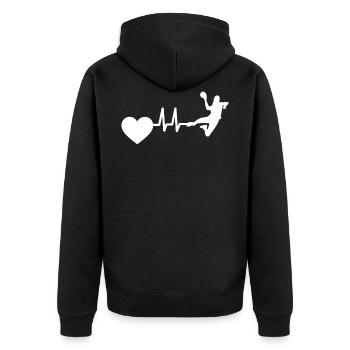Handball EKG Handballer Herzschlag Handballspieler - Unisex Premium Bio Zip Hoodie - Schwarz - Hinten - Nico (187cm)