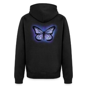 Schmetterling - Unisex Premium Bio Zip Hoodie - Schwarz - Hinten - Nico (187cm)