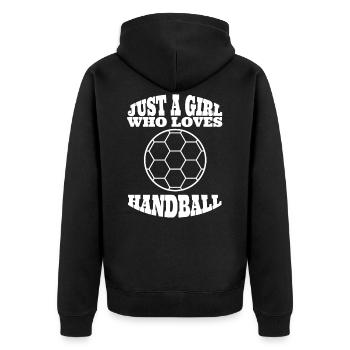 Handballerin Handball Mädchen Frauenhandball Damen - Unisex Premium Bio Zip Hoodie - Schwarz - Hinten - Nico (187cm)