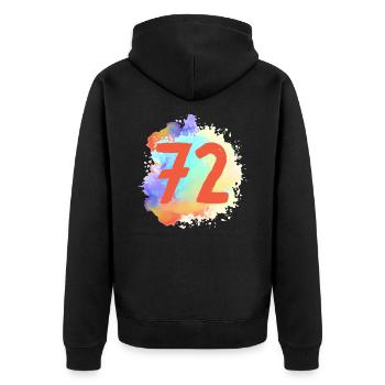 72 Zahl Klecks - Unisex Premium Bio Zip Hoodie - Schwarz - Hinten - Nico (187cm)