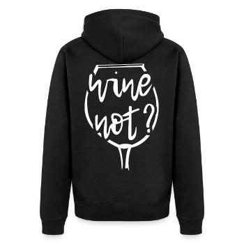 Wine not? Wein - Unisex Premium Bio Zip Hoodie - Schwarz - Hinten - Nico (187cm)