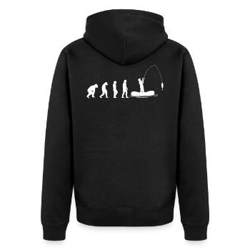Angeln Evolution Fischen Angler Angel - Unisex Premium Bio Zip Hoodie - Schwarz - Hinten - Nico (187cm)