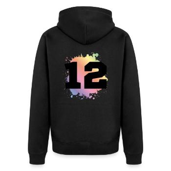 12 Zahl Klecks - Unisex Premium Bio Zip Hoodie - Schwarz - Hinten - Nico (187cm)