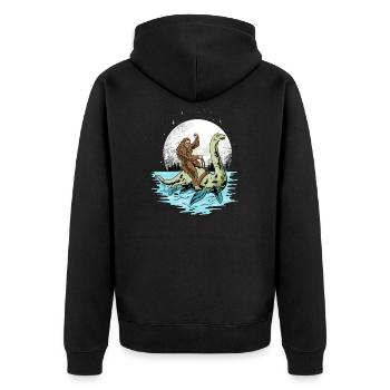 Bigfoot Reit Reite Loch Ness Monster - Unisex Premium Bio Zip Hoodie - Schwarz - Hinten - Nico (187cm)