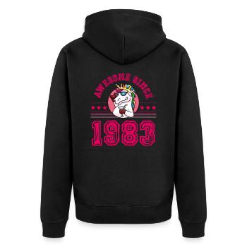 1983 Awesome Einhorn - Unisex Premium Bio Zip Hoodie - Schwarz - Hinten - Nico (187cm)