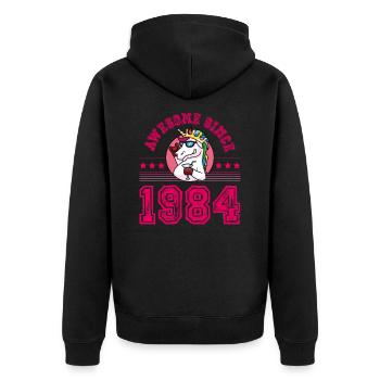 1984 Awesome Einhorn - Unisex Premium Bio Zip Hoodie - Schwarz - Hinten - Nico (187cm)