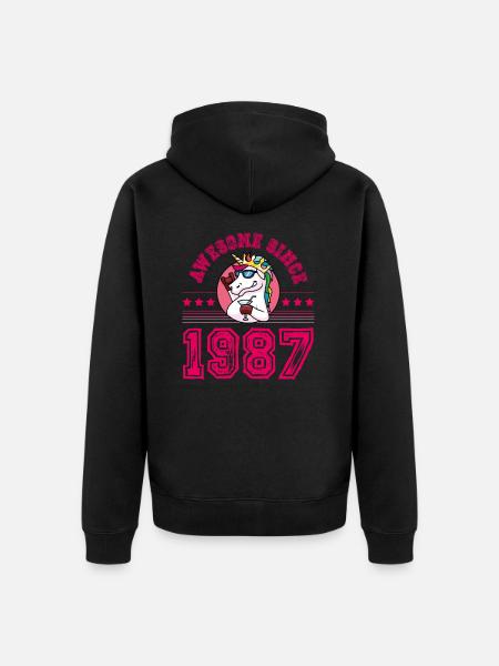 1987 Awesome Einhorn - Unisex Premium Bio Zip Hoodie - Schwarz